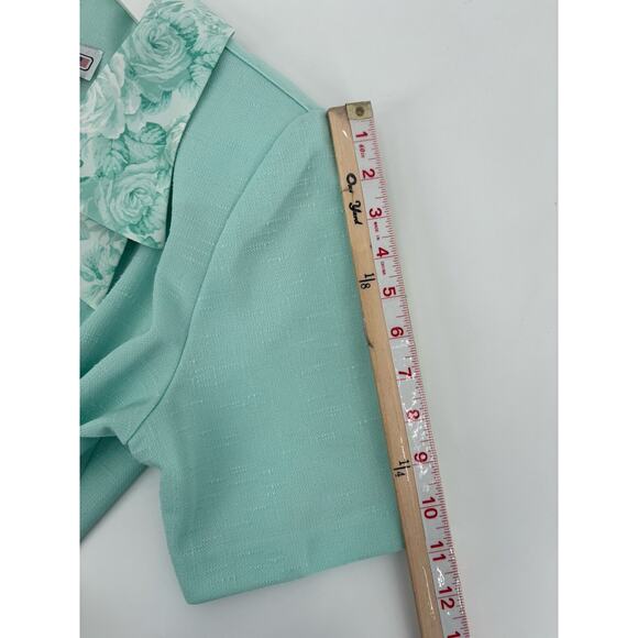Pablo Collection Vintage Blouse Womens 14 Mint Blue Floral Collar Knit Buttons - Picture 16 of 16